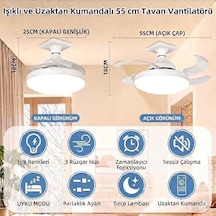 Dolunay Fanlı Led Ampul - 72w 7850 Lümen - 3 Renk Yanma Modlu Beyaz, Gün Işığı, Natural - Uzaktan Kumandalı, Cata Dimlenebilir Hayalet Pervaneli Tavan Vantilatörü Ve Aydınlatma