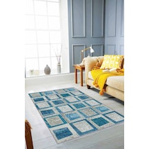 Turkuaz Patchwork Kaymaz Tabanlı Dekoratif Halı Rv224n11