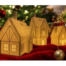 Metadesing Noel Evi Tealight Mumluk Seti, Yılbaşı Süsü, Pla Organik Plastik, Beyaz, 10x6x7 Cm Ve 8x8x9 Cm, 3 Parç Çok Renkli