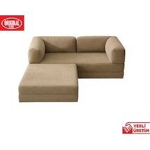 Herev 180x180 Cm 50 Dns Modüler Köşe Koltuk Fitilli Kadife Kumaş, Yatak Olabilen, Modern Tasarım Şark Köşe Bej