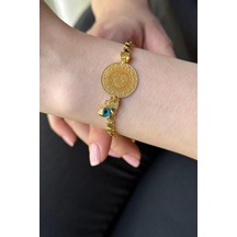 Zümrüt Sarraf 14 Ayar Altın Nazar Boncuklu Çeyrekli Bileklik Sarı Altın