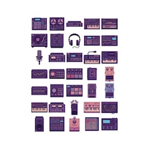 30 Adet Retro Müzik Stüdyosu Sticker Seti - Laptop, Defter, Telefon Çok Renkli