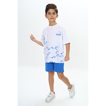 Toontoy Kids Toontoy Erkek Çocuk Göğsü Unstoppable Yazı Baskılı Şortlu Takım Saks Mavisi