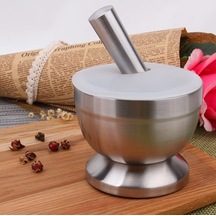 Mutfak Paslanmaz Çelik Sarımsaklı Yemek Harcı, Kapaklı, Boyut: Büyük Çok Renkli Çok Renkli