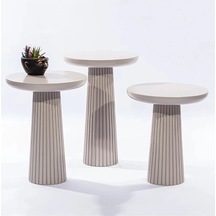 Wood Wooden Ahşap Mat Beyaz 3 Lü Set Fitilli Mantar Yan Sehpa Modern Beyaz Renk Fiskos Beyaz