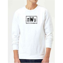 New World Order Baskılı Beyaz Erkek Örme Sweatshirt (534645604)
