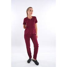 Bordo Lily Model Fermuarlı Soft Likra Doktor Hemşire Üniforma 001