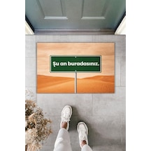 Rugmood Modern Dijital Baskı Paspas - Mizah Şuan Buradasınız - Kapı Önü Paspası Kahverengi