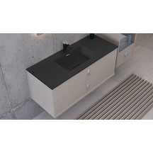 Real Stone Flatstone 90x50 Siyah Etajerli Granit Banyo Lavabosu Siyah