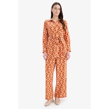 Defacto Wide Leg Geniş Bol Paça Desenli Viskon Pantolon D9757ax25smog267 Turuncu