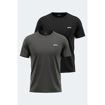 Slazenger Odalıs 2 Li Set Erkek Tişört Siyah - Gri