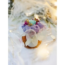 Mumelia Pastel Çiçekler - Doğal Soya Rose Gold Kutulu Mini Mum Buketi - Mor