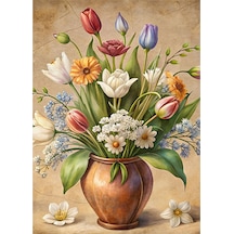 Seramik Vazodaki Çiçekler Model Ahşap Tablo 35cm X50cm
