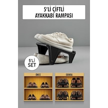 5 Li Set Çiftli Ayakkabı Rampası & Ayakkalık Düzenleyici & Organizer Siyah