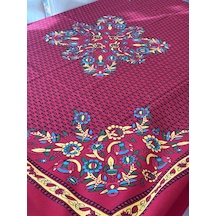 Kolay Temizlenebilir Renkli Cıvıl Cıvıl Desenli Masa Örtüsü 170x170 Cm Kırmızı - Siyah