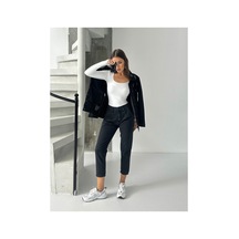 Blue Marlin Pileli Kuşaklı Mom Jeans Siyah