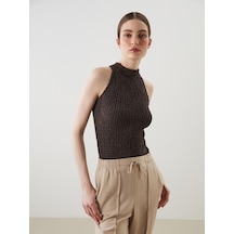 Lcwaıkıkı Classic Kahverengi Halter Yaka Dokulu Kadın Bluz