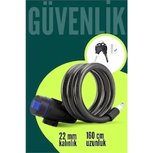 22mm Çelik Halatlı Bisiklet Kilidi - 160cm Anahtarlı Scoooter Motosiklet Kilidi 722486 Siyah