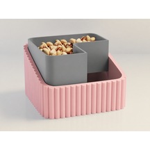 3d Baskı Fıstık Kasesi - Çift Hazneli Kabuk Ayırıcı Sunum Kasesi - Pembe Gri