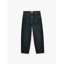 Koton Pamuklu Düz Paça Cepli Düğmeli Normal Bel Barrel Denim Pantolon - Barrel Jeans Green Cast 7wal40104md Yeşil