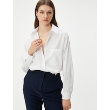 Koton Oversize Gömlek Uzun Kollu Düğmeli Cepli Kırık Beyaz 4wak60542uw 4WAK60542UW001 Ekru