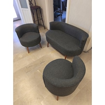 Azra Mobilya Sydney Çay Seti Koltuk Takımı Keten Kumaş 2+1+1 Ceviz Ayak Modern Salon & Ofis Takımı Füme Koyu Gri