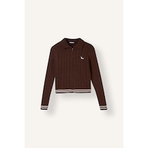Defacto Regular Fit Polo Yaka Saç Örgü Fermuarlı Hırka H2148ax26aubn450 Kahve-bn450