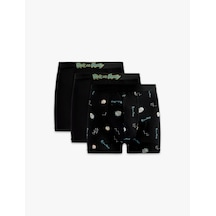 Koton Lisanslı Rick And Morty Baskılı 3'lü Pamuklu Boxer Seti Siyah 6slm90029mk