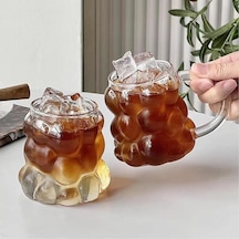 2 Adet Kulplu Boncuk Şekilli Cam Bardak 350ml Borosilikat Üzüm & Kabarcıklı Tasarım Isıya Ve Darbeye Dayanıklı Soğuk Kahve, Çay, Meyve Suyu Bardağı Kulplu 3d Cam Bardak Seti çok renkli