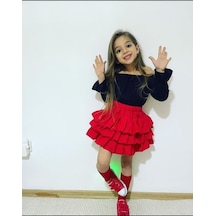 Özge Başaran Kat Kat Kırmızı Etek Siyah Bluz Scott Çorap Seti Kız Çocuk Kırmızı