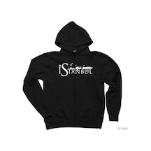 İstanbul Silüet Siyah Fermuarlı Kapşonlu Sweatshirt