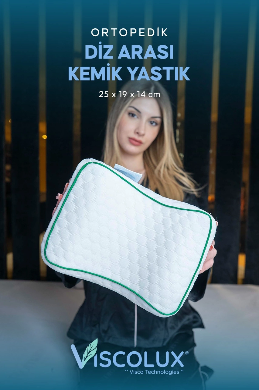 Bacak Arası Ortopedik Yastık - Diz Bacak Arası Visco Yastık Bacak Destek Minderi 25x19x14 Yeşil