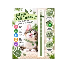 Silikon Kedi Tasması Haki Yeşil Balık Desenli Zilli Suya Dayanıklı Ayarlanabilir Boyun Tasması