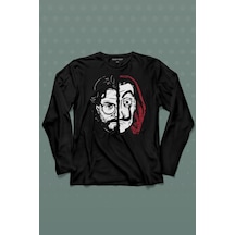 La Casa De Papel Profesör Proffessor Dali Mask Yarım Yüz Half Face Uzun Kollu Tişört Baskılı T-shirt 001