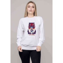 Captain America Baskılı Beyaz Kadın Sweatshirt