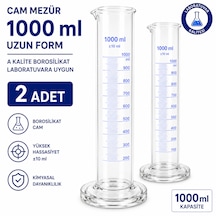 Cam Mezür 1000 Ml Uzun Form A Kalite Borosilikat Laboratuvara Uygun 2 Adet