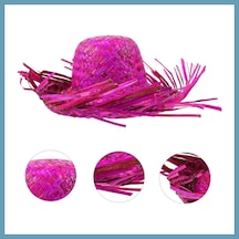 Bezos Tropikal Parti Pembe Fuşya Hasır Hawaii Şapkası 13x36 Cm Mbt06 Diğer