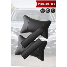 Peugeot 806 Uyumlu Siyah Lüks Deri Kemer Koruyucu Deri Yastık Set