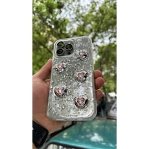 iPhone 14 Pro Max Uyumlu Kılıf Yıldız Kalp 3d Figür Işıltı Gümüş Parçalı