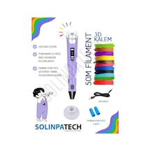 Mor 3D Kalem 3D Pen Yazıcı Kalem | 10 Adet 5 Metre (Toplam 50 Metre) Filament + USB KABLO