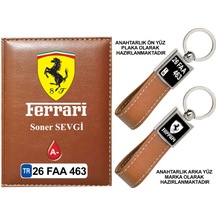 Plakanıza Özel Ferrari Logolu Taba Ruhsat Kabı Ve Anahtarlık