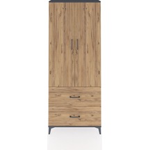 Arges Dolap 2 Raflı 2 Çekmeceli Tek Askılı 88x30x221 Antrasit-çam Antrasit
