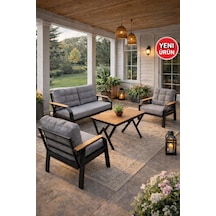 Ard & Garden Kavacık 2+1+1 Masalı Gri Bahçe Oturma Takımı Balkon, Teras, Veranda, Minderli Metal Koltuk Takımı Gri