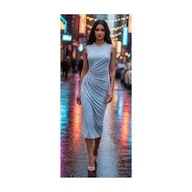 Zdnjeans Kadınlar İçin Turkuaz Pileli Uzun Elbise Mavi