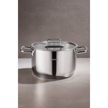 Nova Paslanmaz Çelik Cam Kapaklı Derin Tencere 18x9 Cm Gri