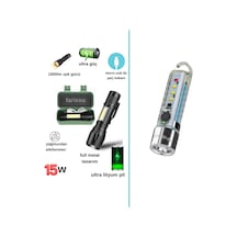 Farissu 2500 Lümen 7 Farklı Işık Şiddetine Sahip Kancalı Flaşörlü Ultra Güçlü Mini Cep El Feneri Çok Renkli