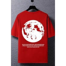 Unisex The Moon Baskılı T-shirt Kırmızı