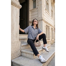 Lela Regular Fit Cep Detaylı Kısa Kollu Bayan Gömlek 6778568 Gri