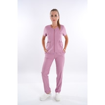 Pudra Lily Model Fermuarlı Soft Likra Doktor Hemşire Üniforma 001