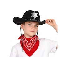 Çocuk - 933 - Kovboy Şapka Rozetli Siyah &amp Kırmızı - Edntrend - Bandana Seti